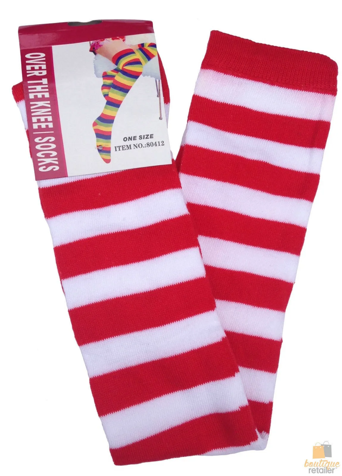 10x OVER THE KNEE SOCKS Plain Striped High Thigh Ladies Long Stocking BULK Price