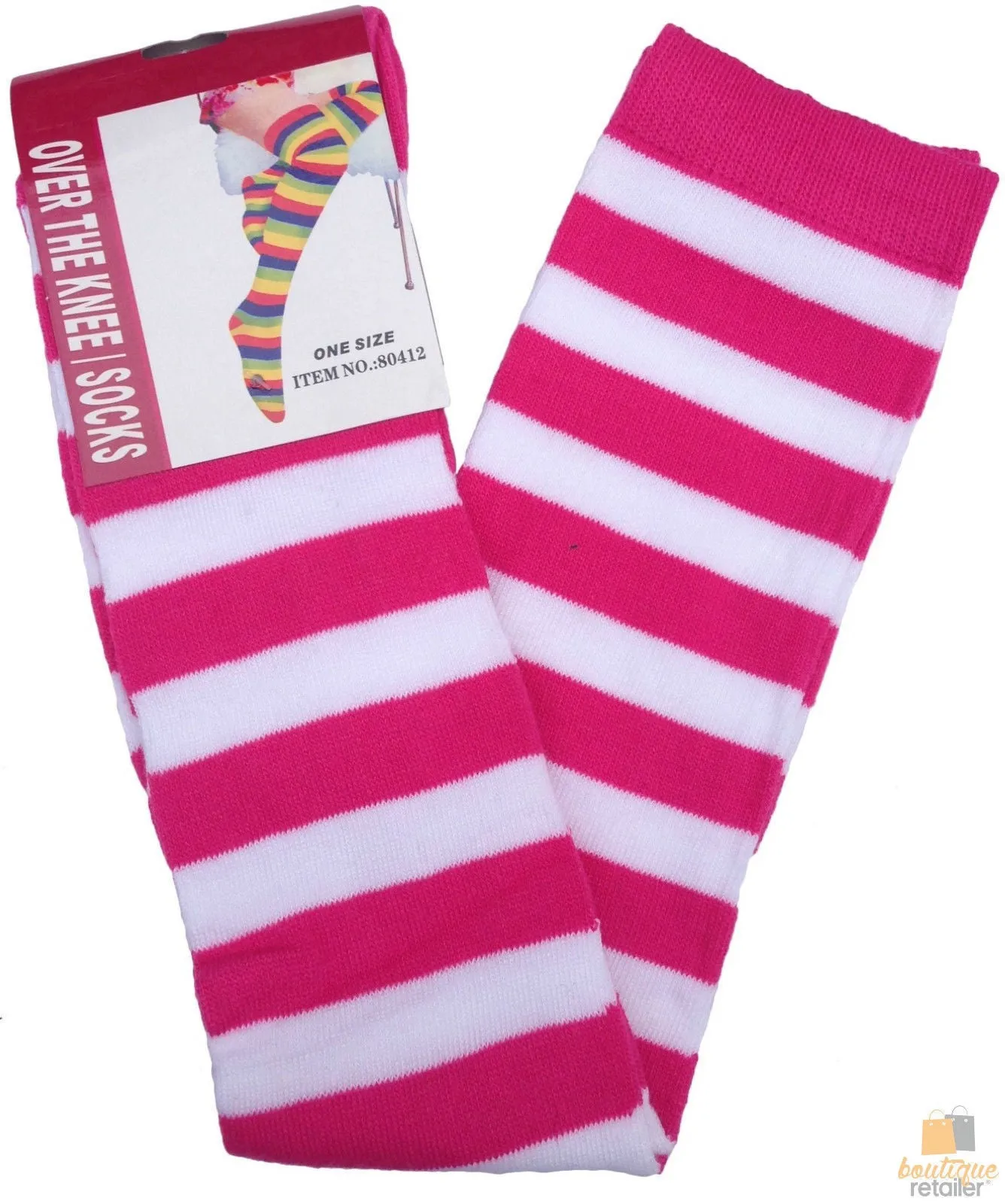10x OVER THE KNEE SOCKS Plain Striped High Thigh Ladies Long Stocking BULK Price