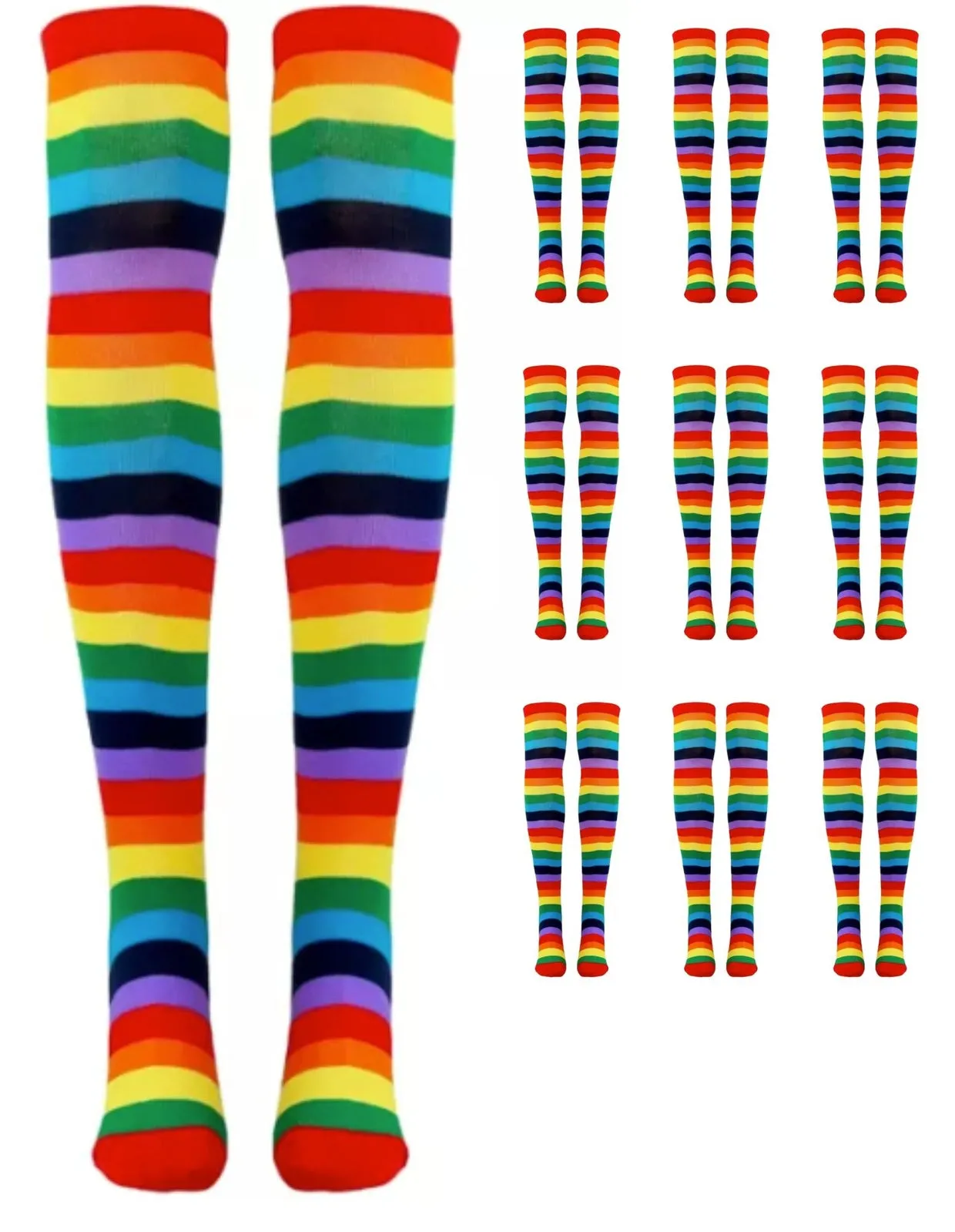 10x OVER THE KNEE SOCKS Plain Striped High Thigh Ladies Long Stocking BULK Price