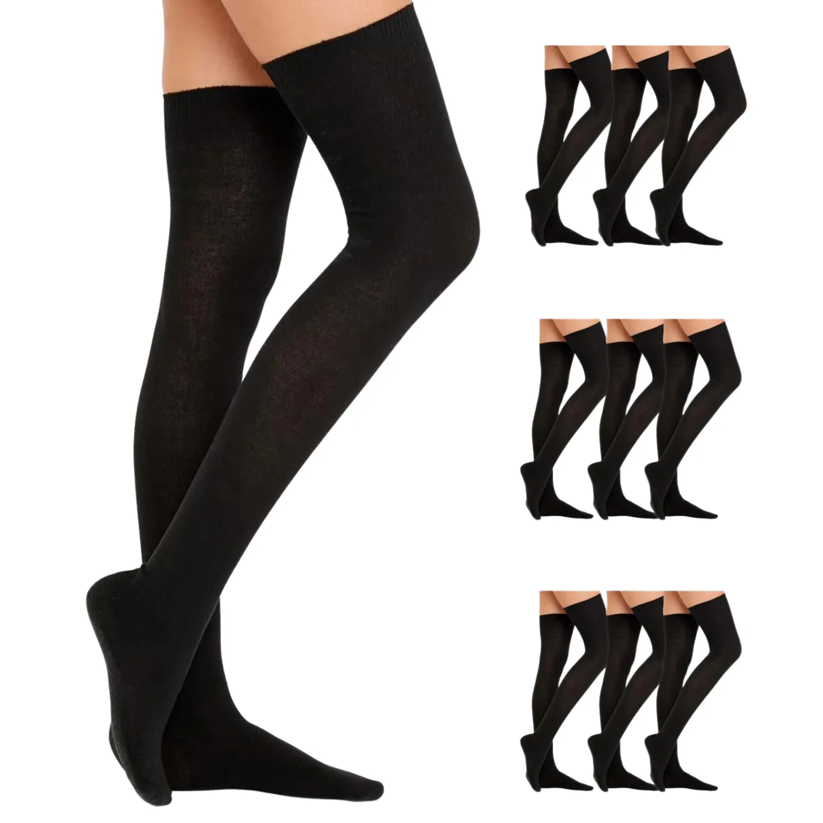 10x OVER THE KNEE SOCKS Plain Striped High Thigh Ladies Long Stocking BULK Price
