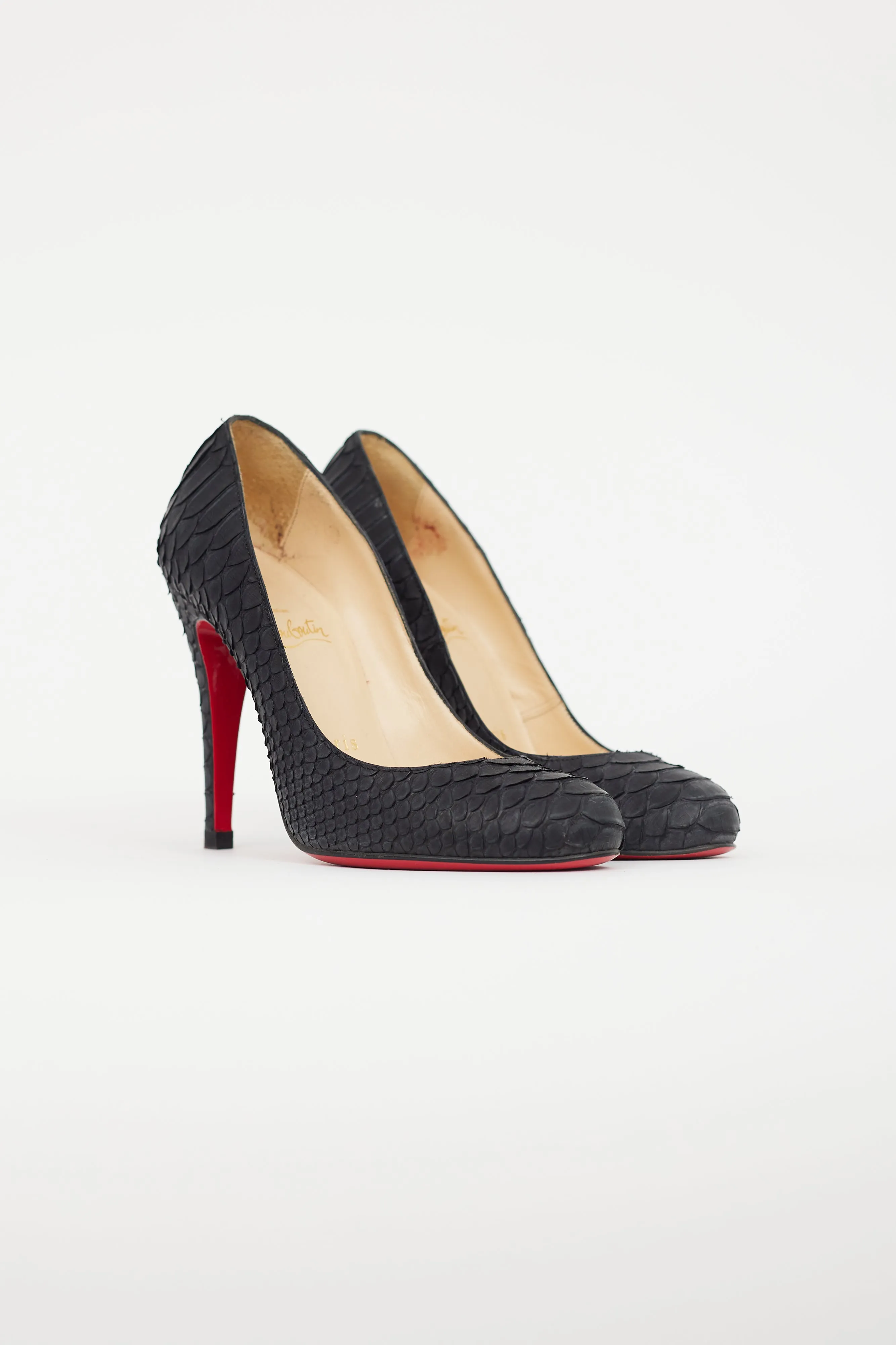 Black Fifi Textured Leather Heel