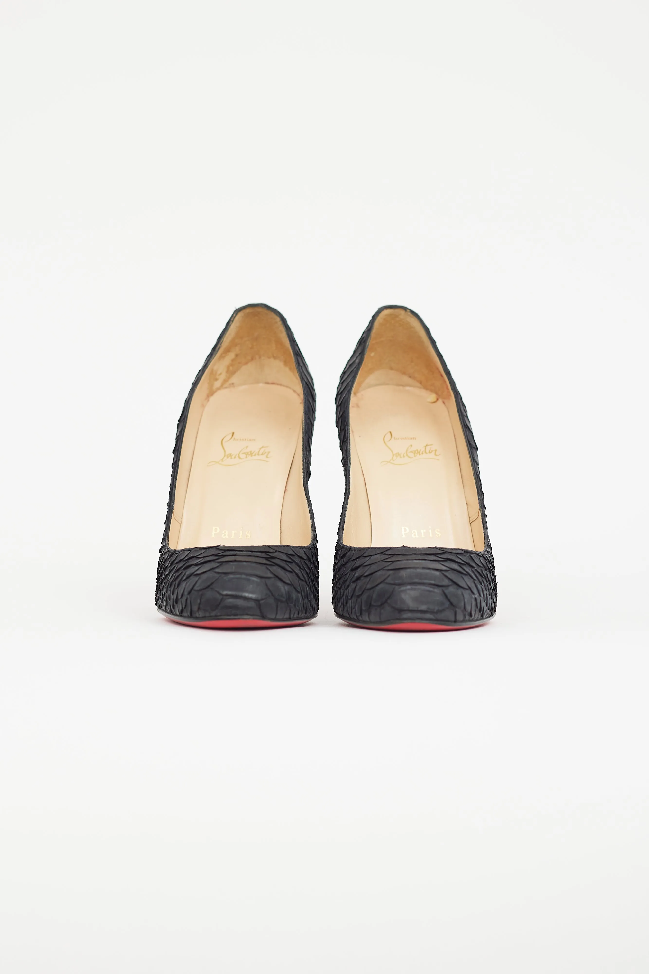 Black Fifi Textured Leather Heel