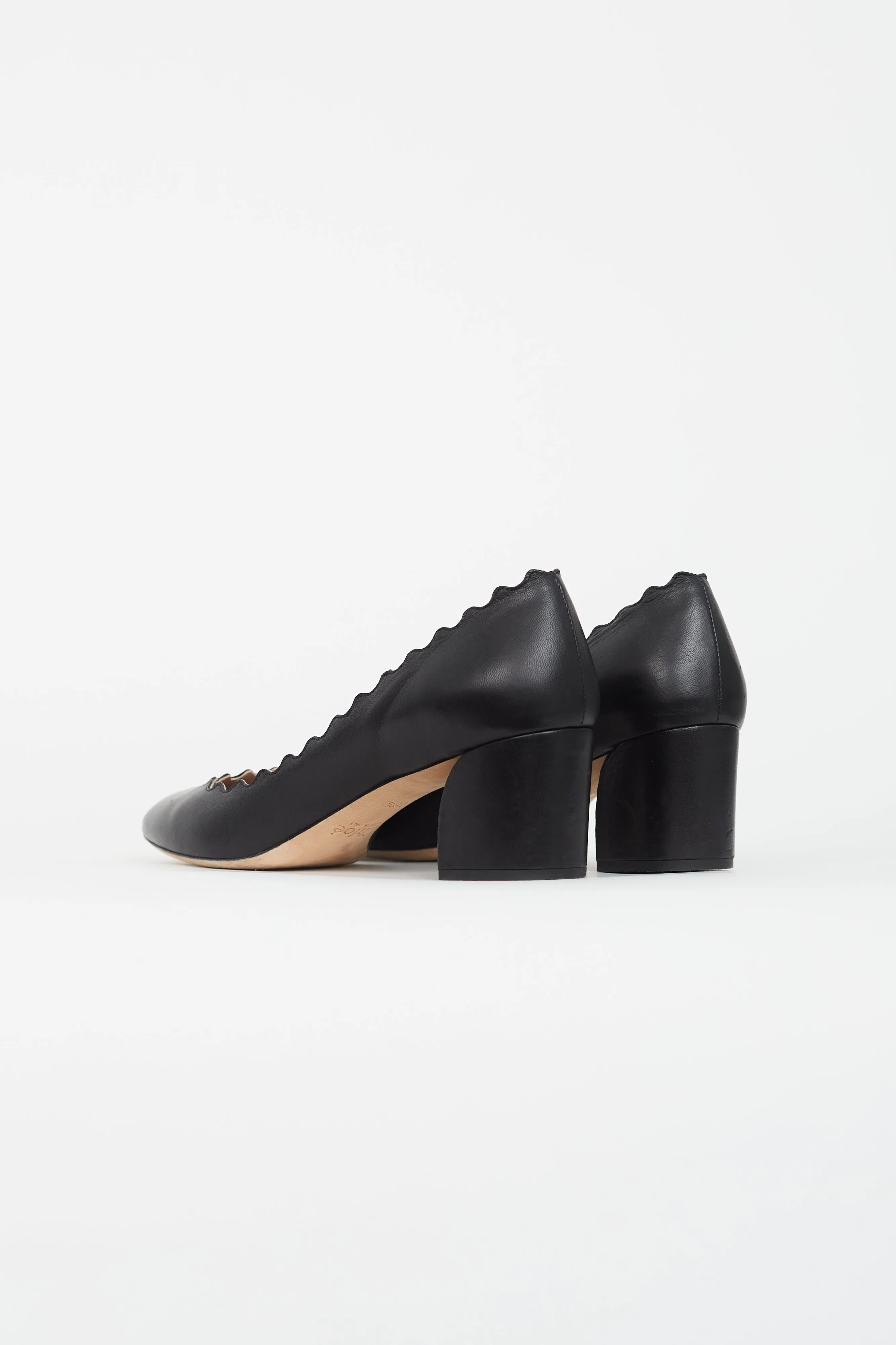 Black Lauren Leather Scallop Heel