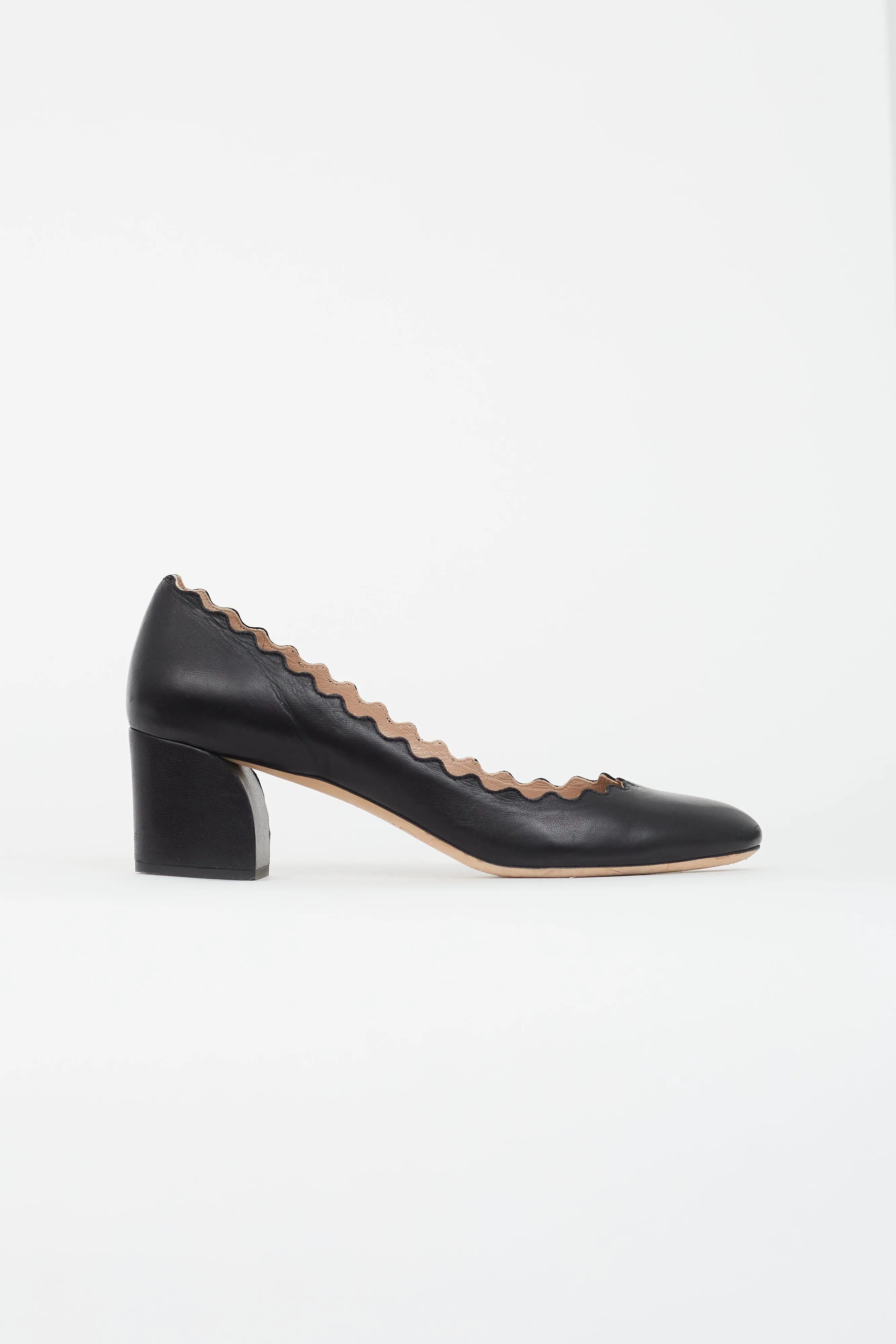 Black Lauren Leather Scallop Heel