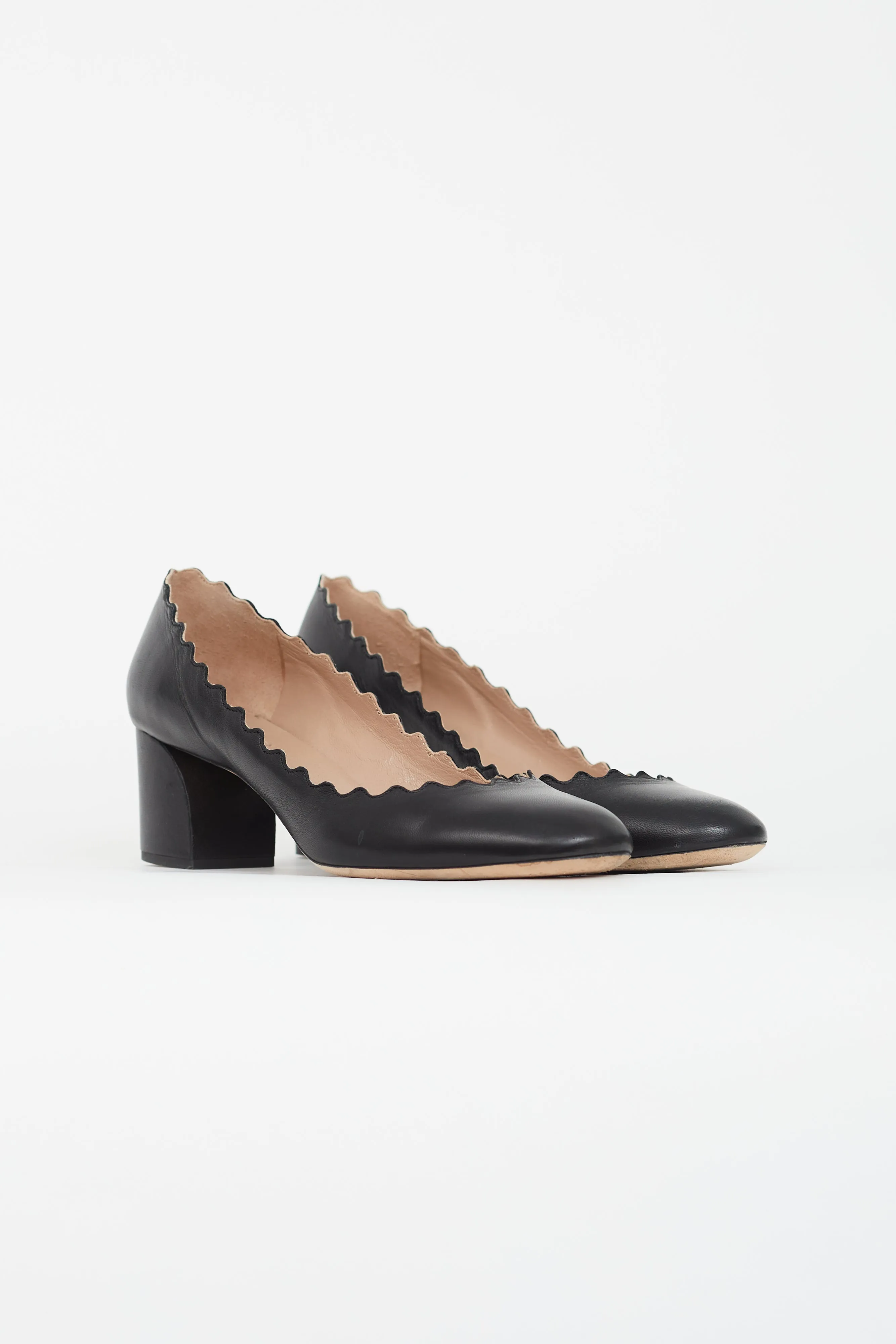Black Lauren Leather Scallop Heel