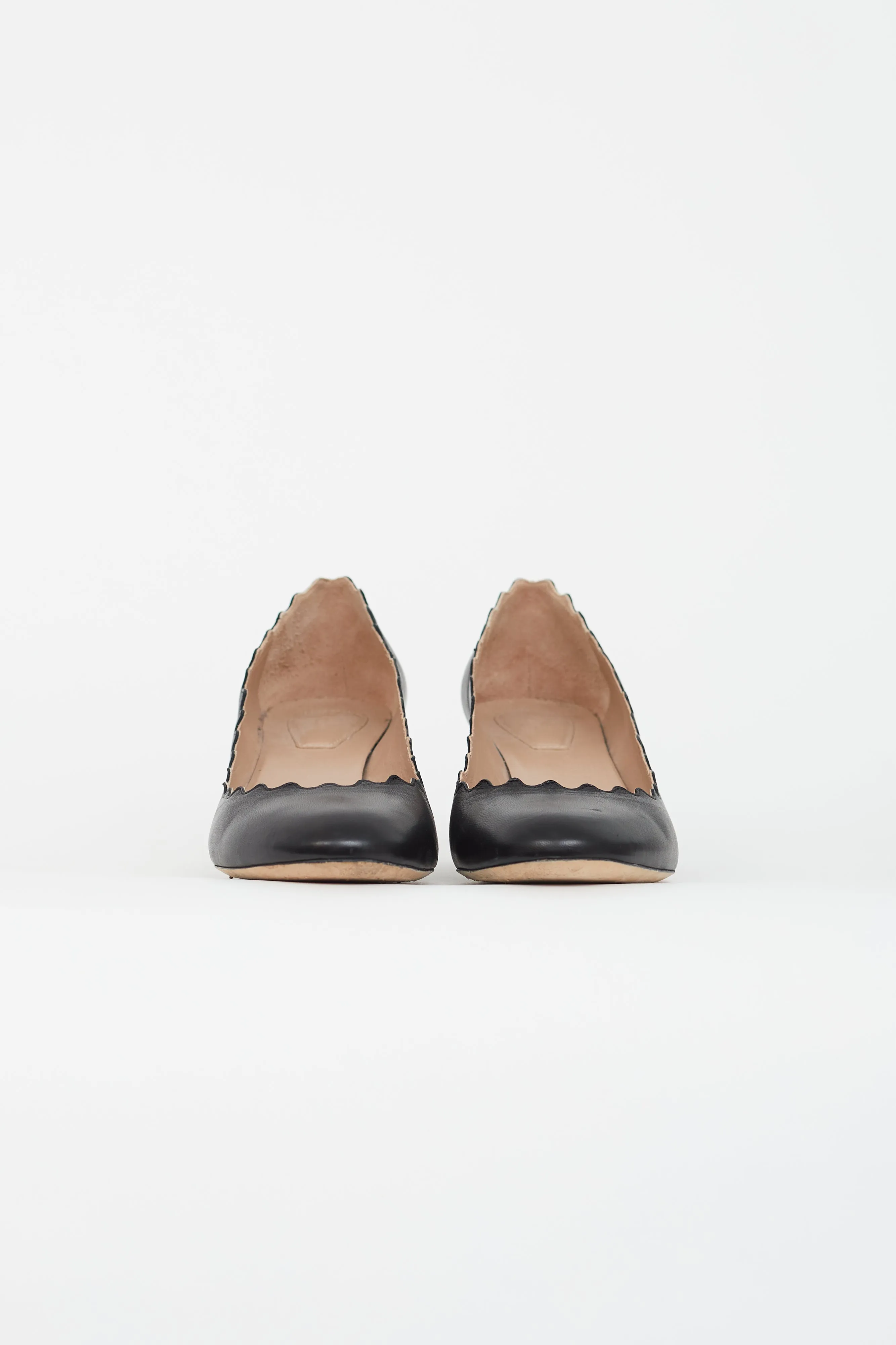 Black Lauren Leather Scallop Heel
