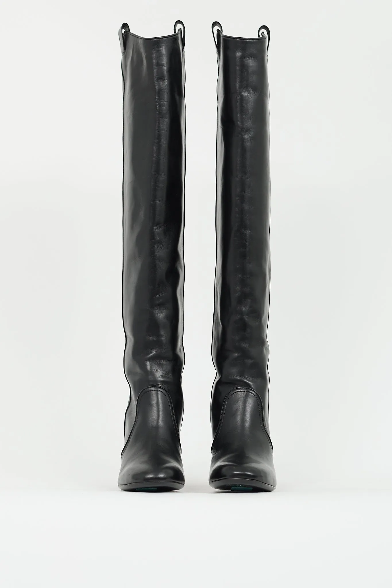 Black Leather Over The Knee High Boot