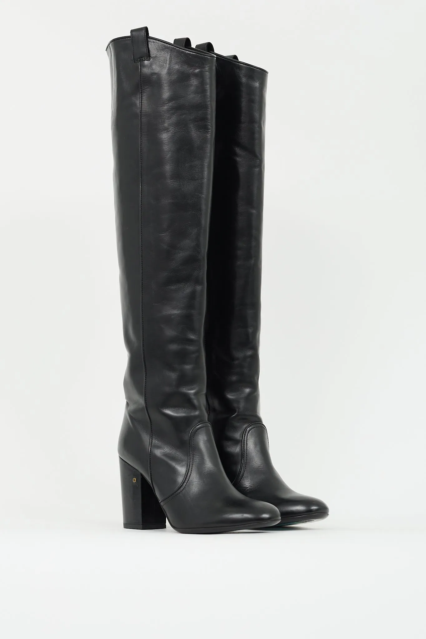 Black Leather Over The Knee High Boot