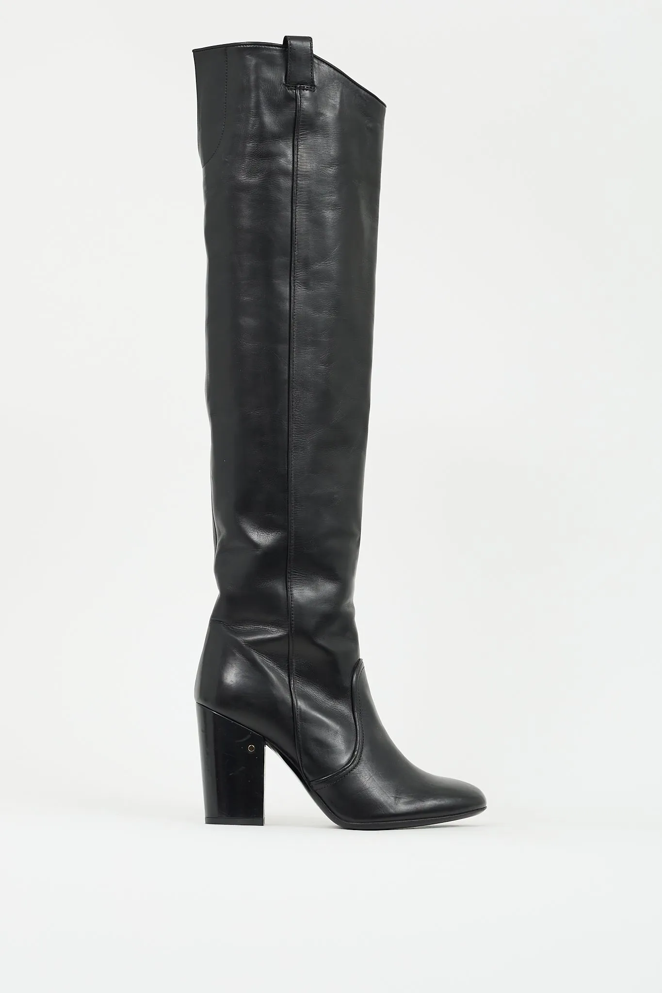 Black Leather Over The Knee High Boot