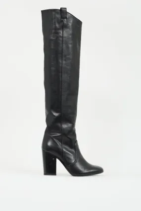 Black Leather Over The Knee High Boot