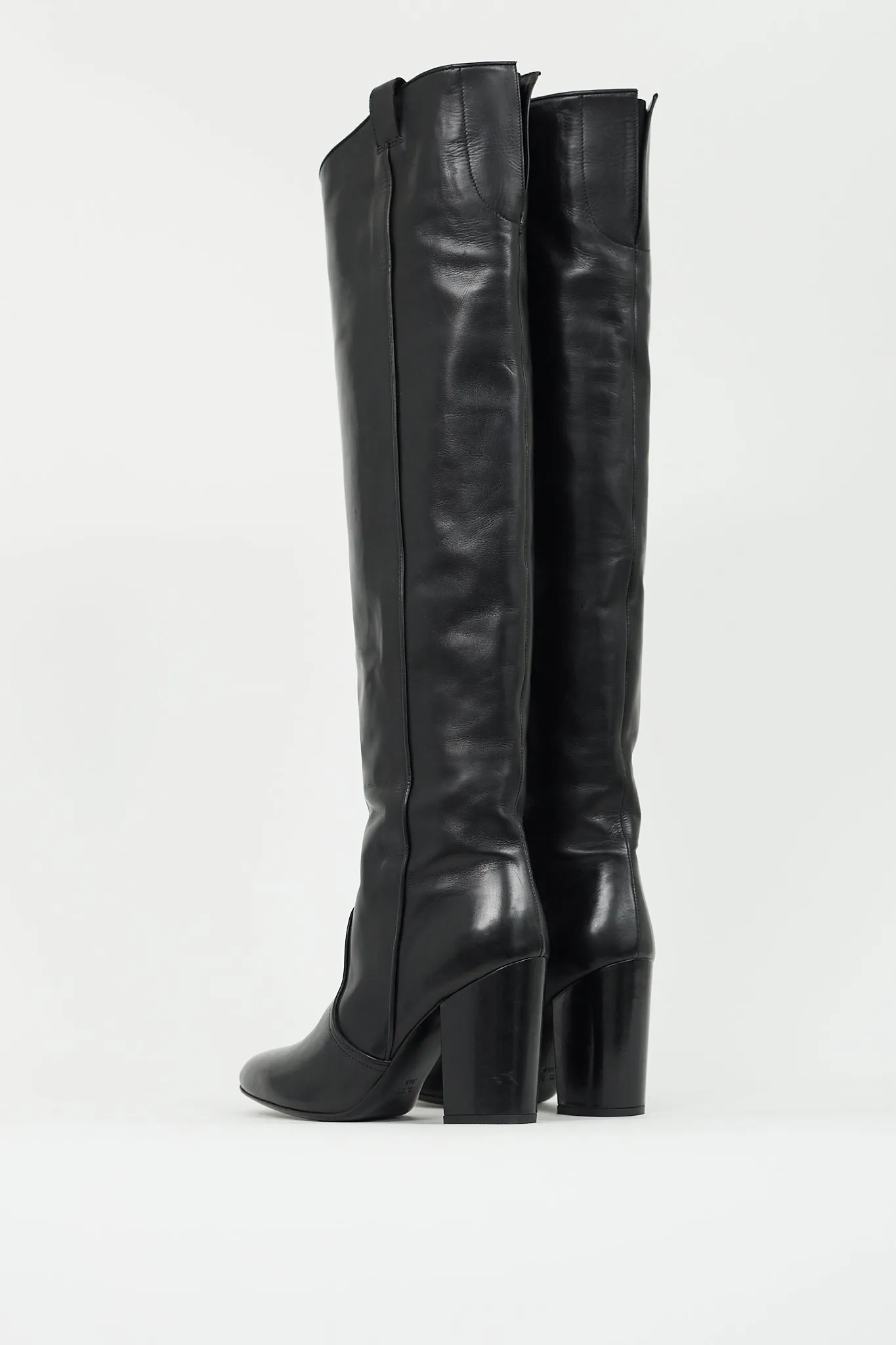 Black Leather Over The Knee High Boot