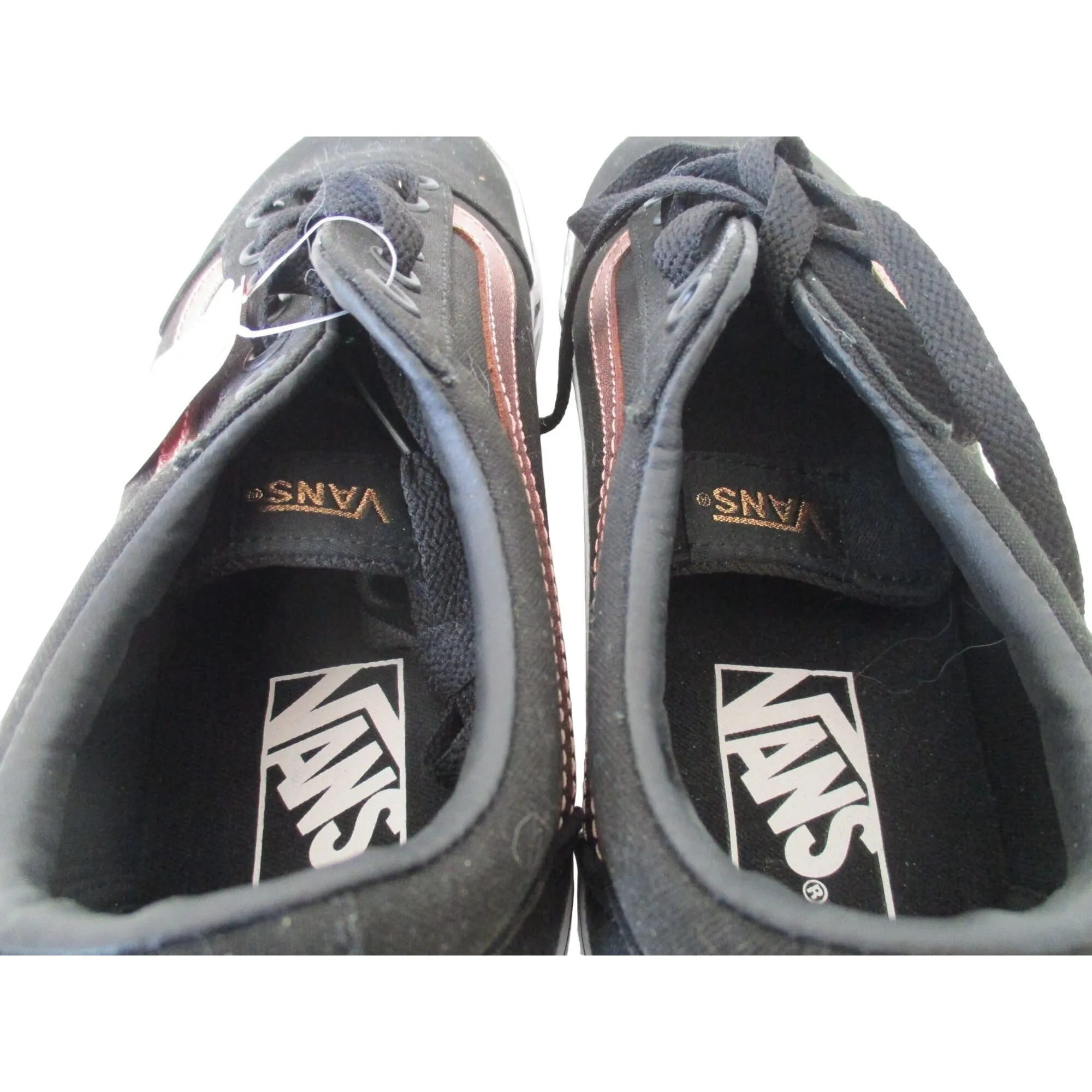 Brand NEW & Eye-catching! Vans Black Canvas with Rose Gold Pink Leather Flame