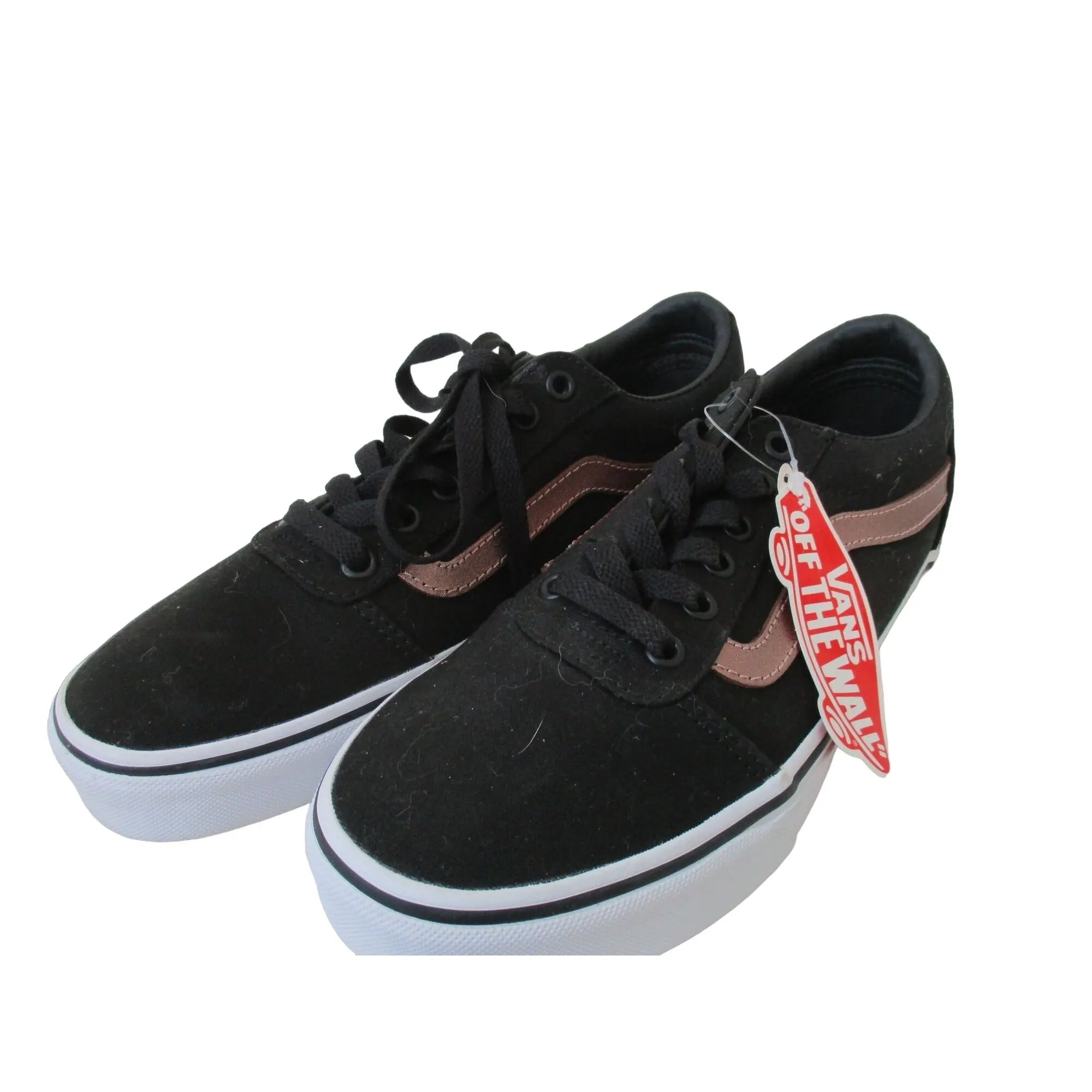 Brand NEW & Eye-catching! Vans Black Canvas with Rose Gold Pink Leather Flame