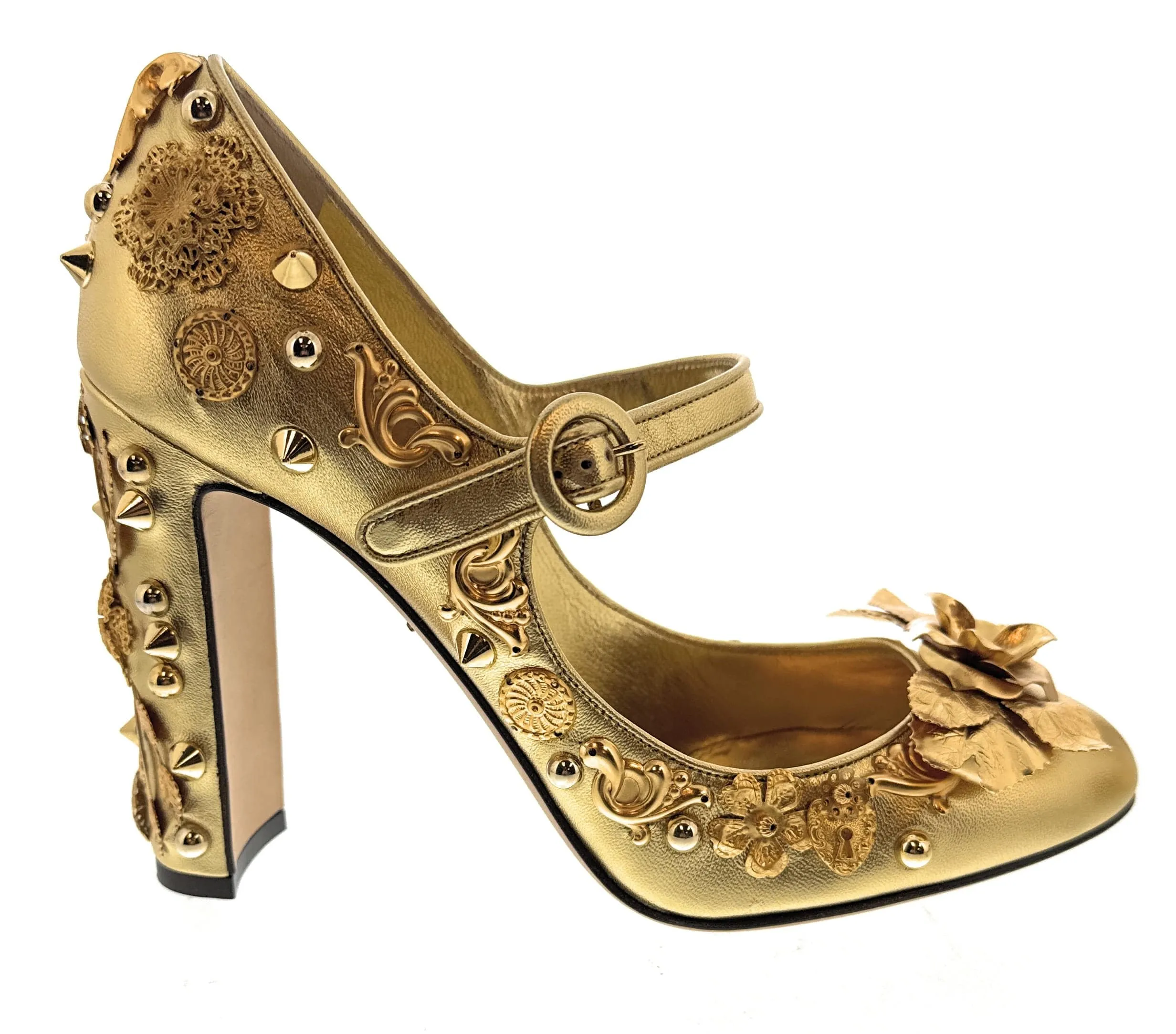 Dolce & Gabbana Gold Gold Embellished Mary Jane Heels-EU40.5