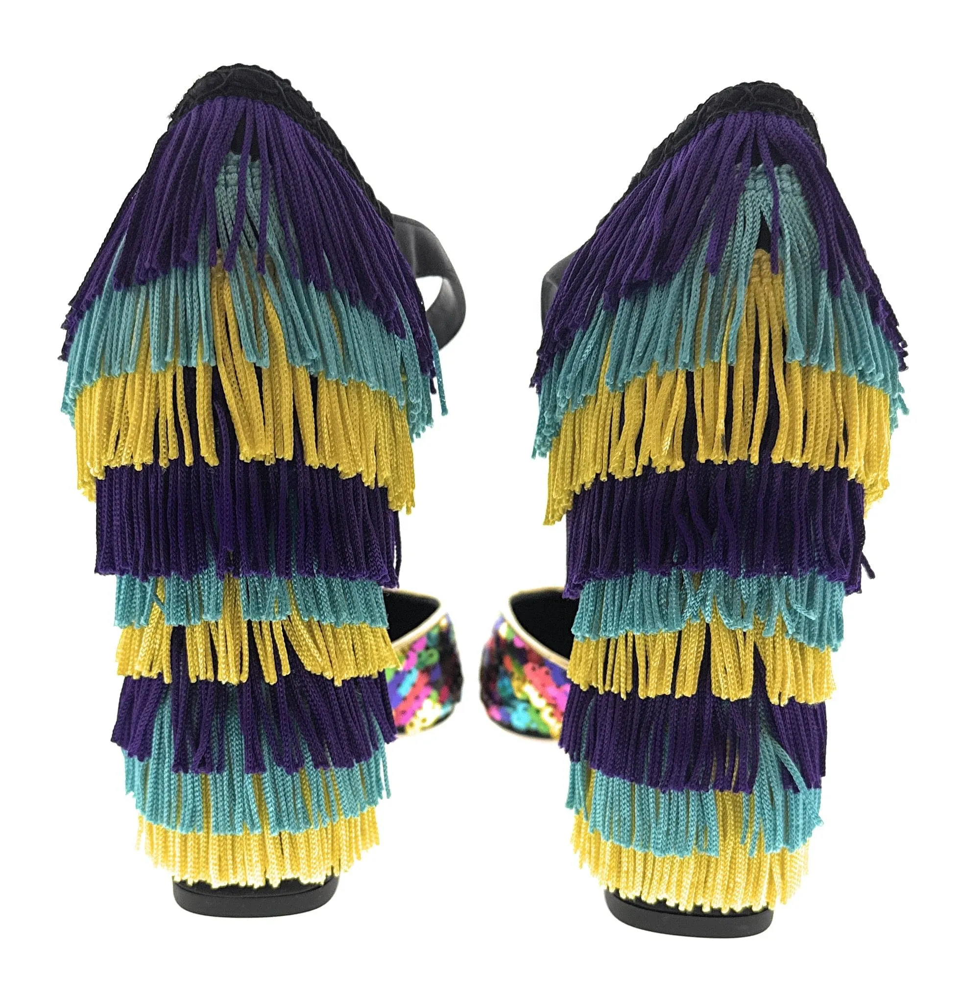 Dolce & Gabbana Multicolor Gold Rainbow SequinFringe Block Heels-EU38.5