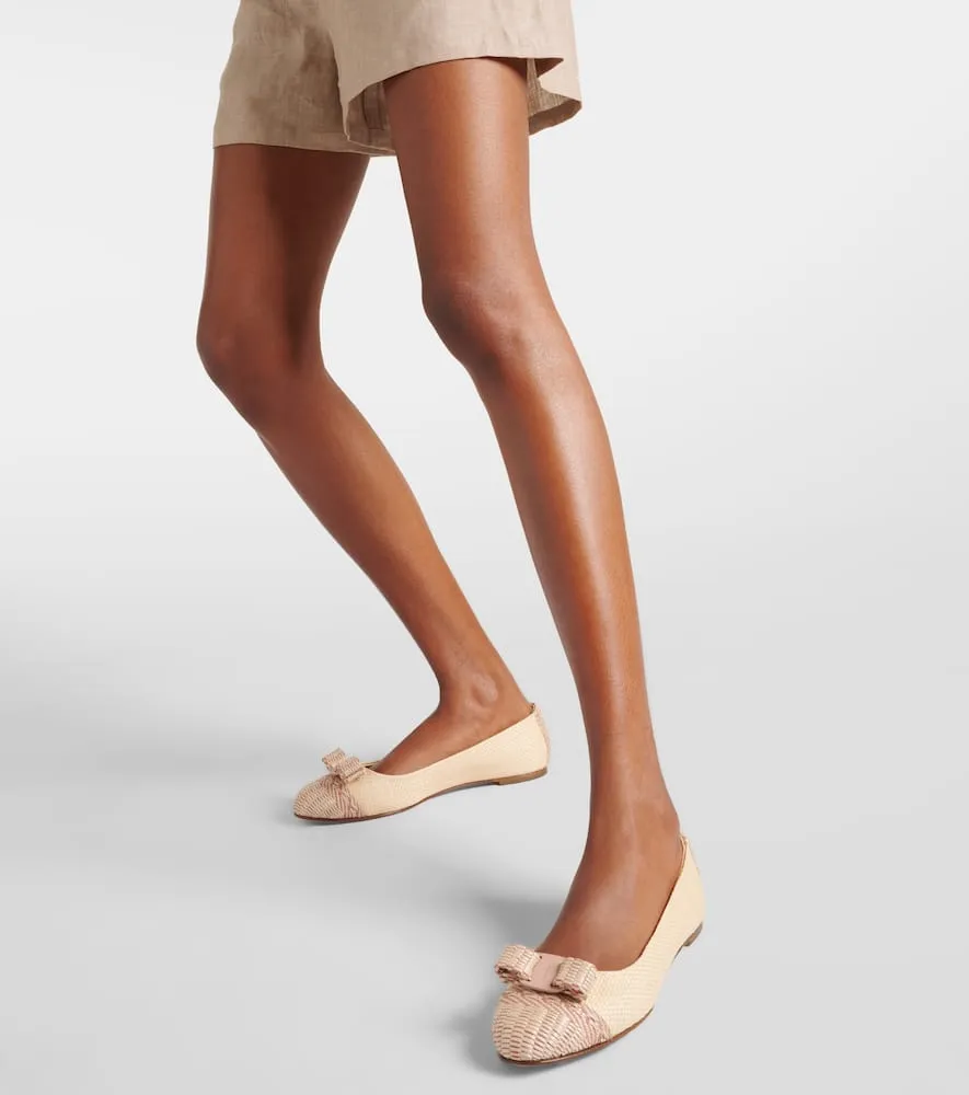 Ferragamo Varina raffia-effect ballet flats