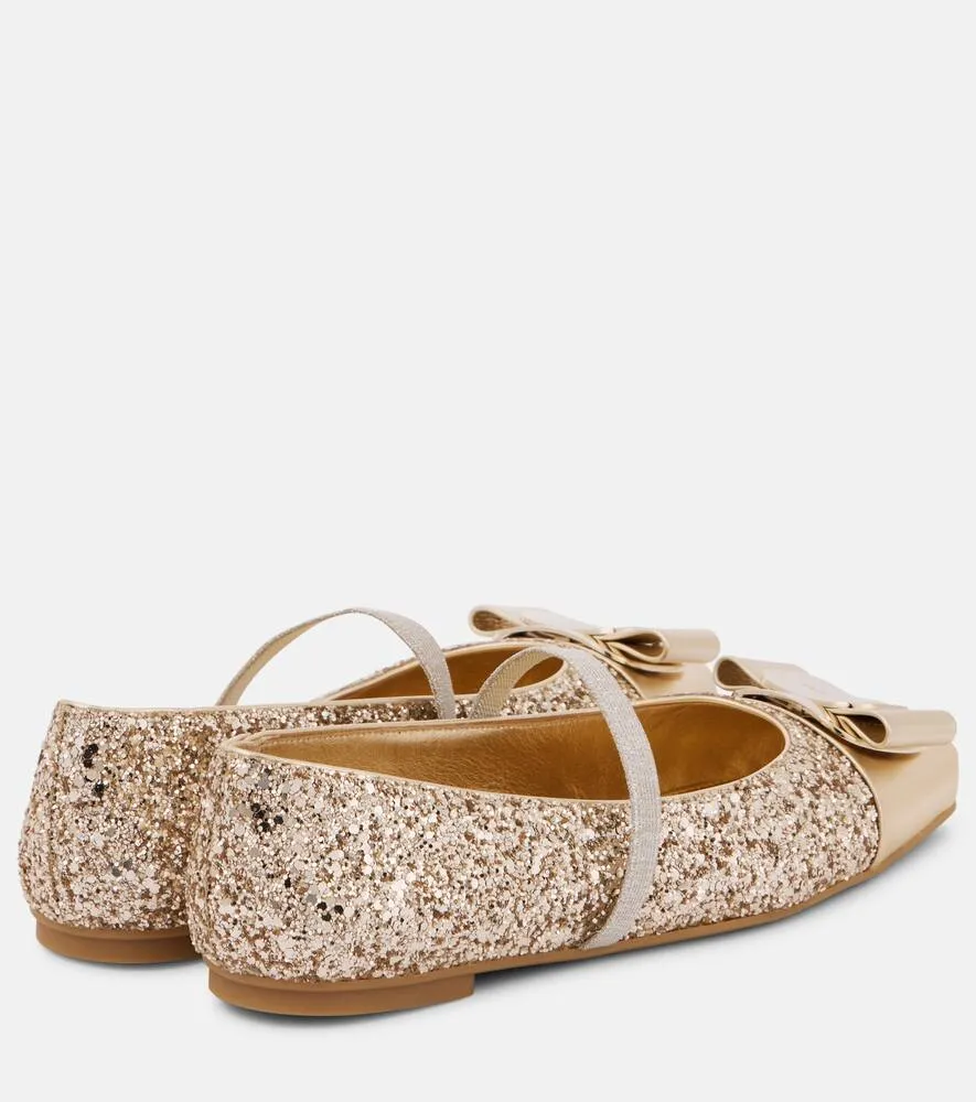 Ferragamo Zina leather-trimmed glitter ballet flats