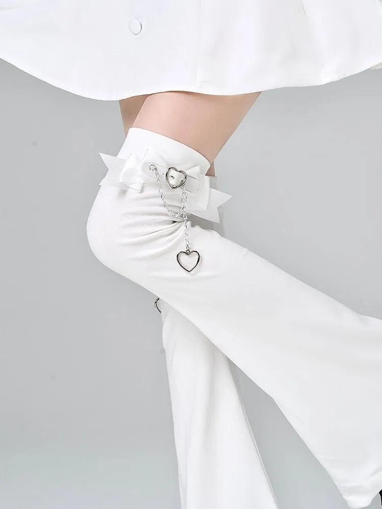 Jirai Kei Black/White Bowknot Buckle Strap Overknee Leg Warmers